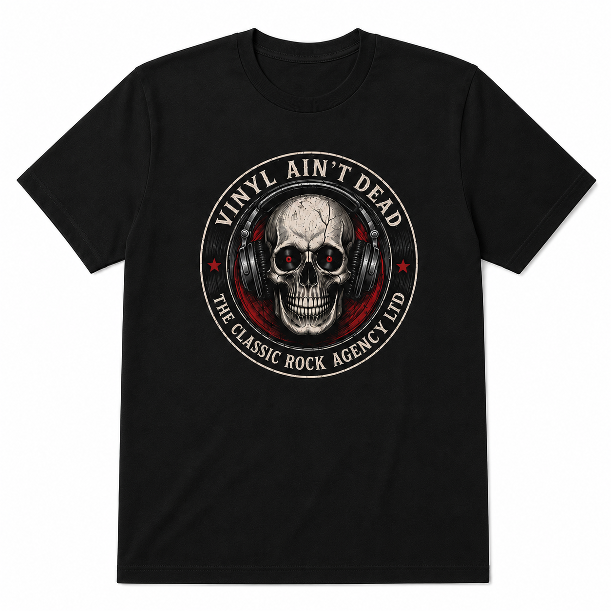 Vinyl Ain't Dead T-Shirt — Retro Skull Wearing Headphones T-Shirt
